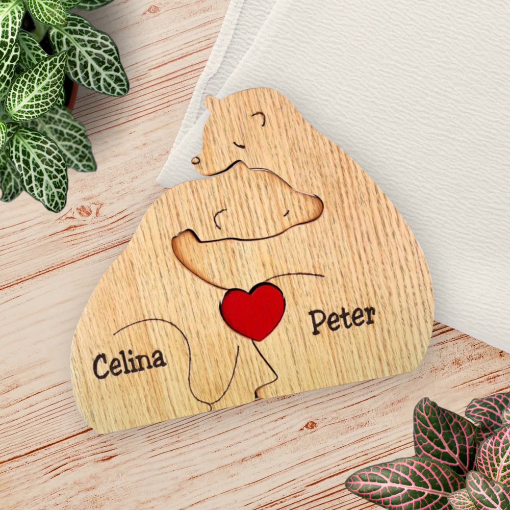 ! Heartwooda Gepersonaliseerde Familie Puzzel – Houten Berenfamilie Cadeau met Naam