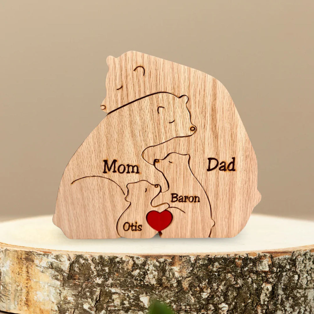 ! Heartwooda Gepersonaliseerde Familie Puzzel – Houten Berenfamilie Cadeau met Naam