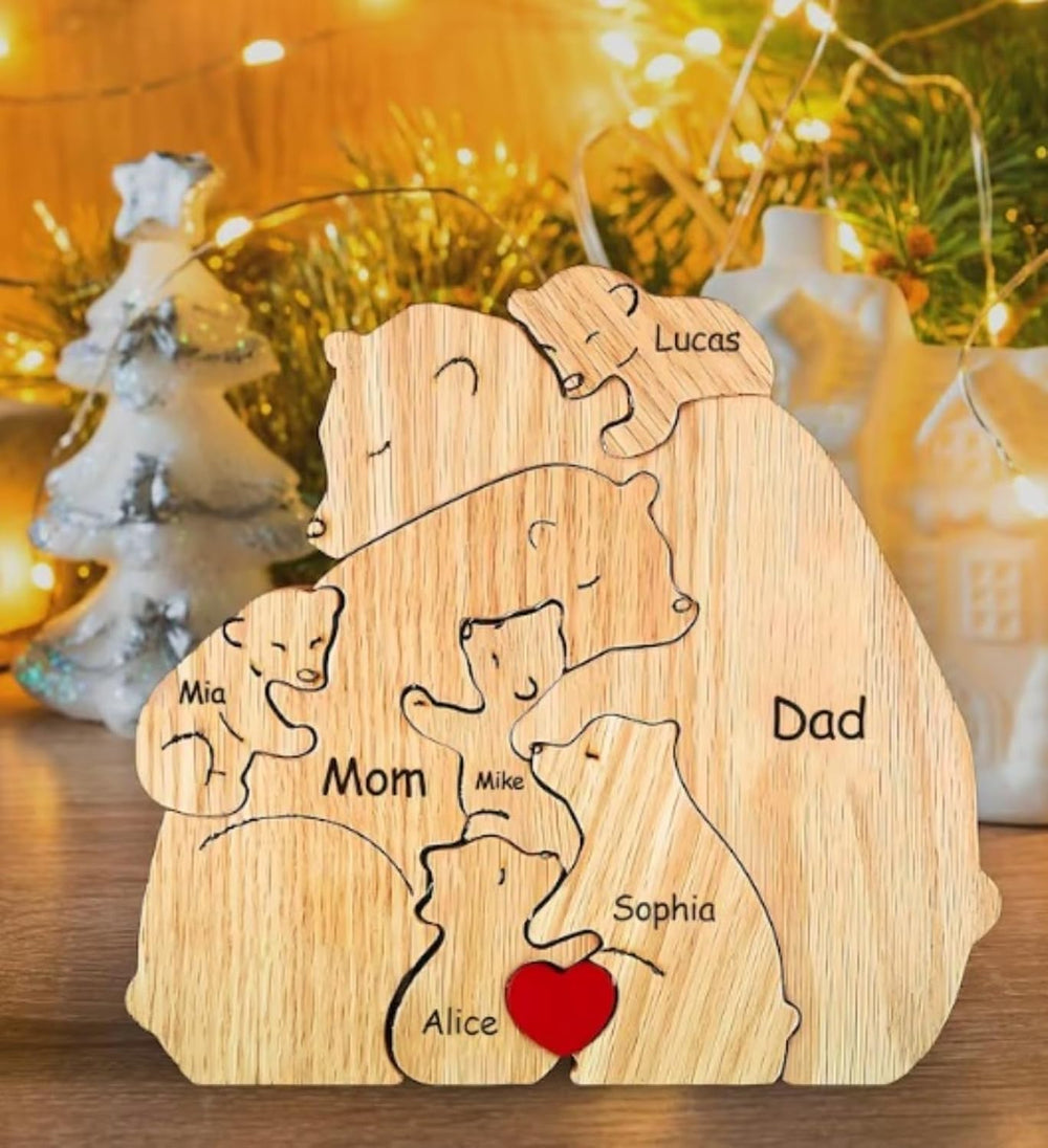 ! Heartwooda Gepersonaliseerde Familie Puzzel – Houten Berenfamilie Cadeau met Naam